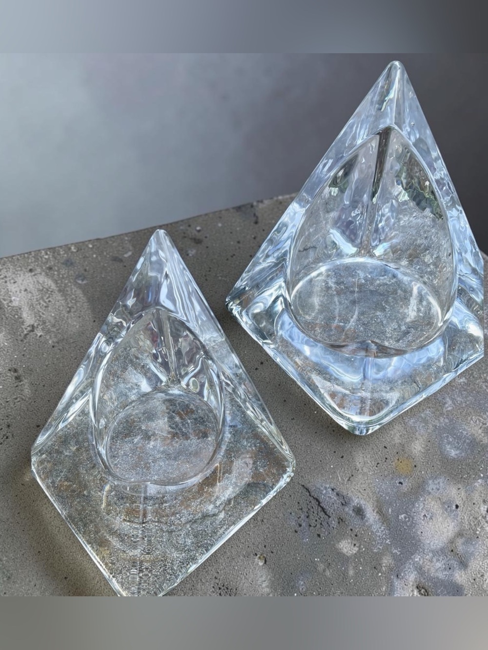 Set of 2, Vintage Nybro Sweden pyramid candle holder, MCM art glass,